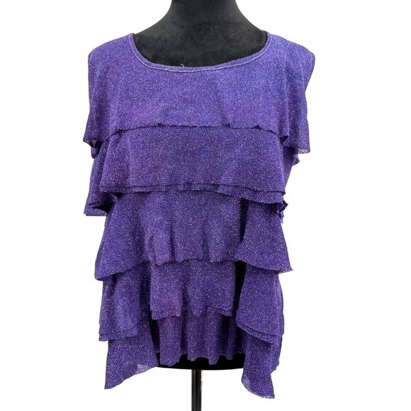 2/$18 SALE! Chicos Metallic Tank Top Womens XL Ruffle Tiered Purple Work‎ Party - Picture 1 of 7